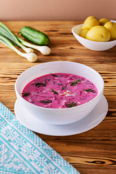 Traditional Russian cold beetroot soup svekolnik - Photo, Image