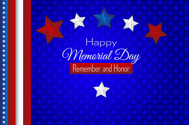 Buon Memorial Day! Ricordate e onore! Lettering illustrazione vettoriale su sfondo blu con stelle, Stile taglio carta
 - Vettoriali, immagini