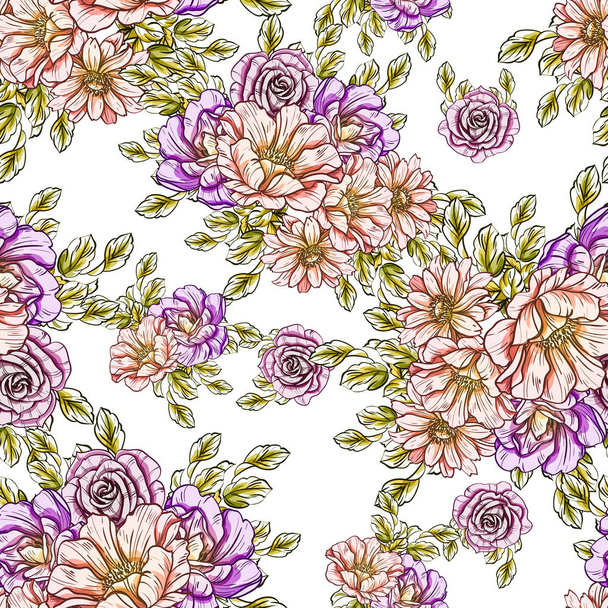 vector illustration of bright flowers pattern background - Vector, imagen