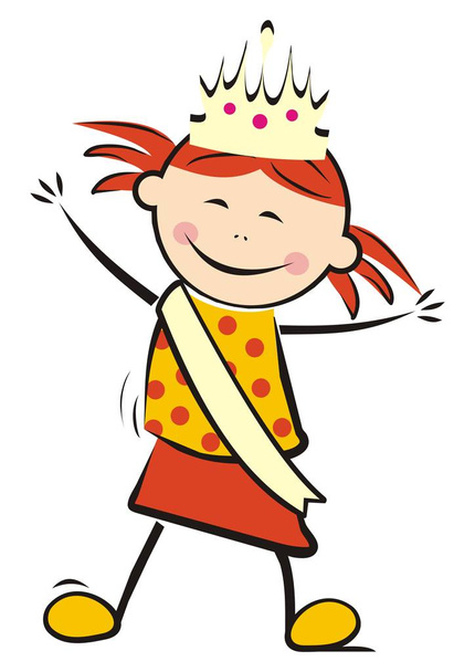 Little Miss Concurso de Beleza, ilustração vetorial engraçada. Uma rapariga com faixa. Imagem colorida sobre fundo branco
.  - Vetor, Imagem
