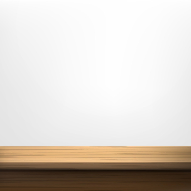 木製のテーブルと白い壁の背景 - ベクター画像