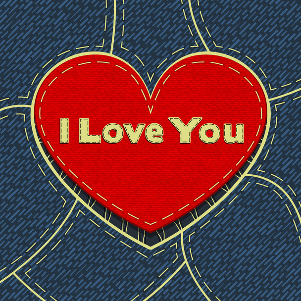 Красный вектор сердца ретро фон джинса и нити
 - Вектор,изображение