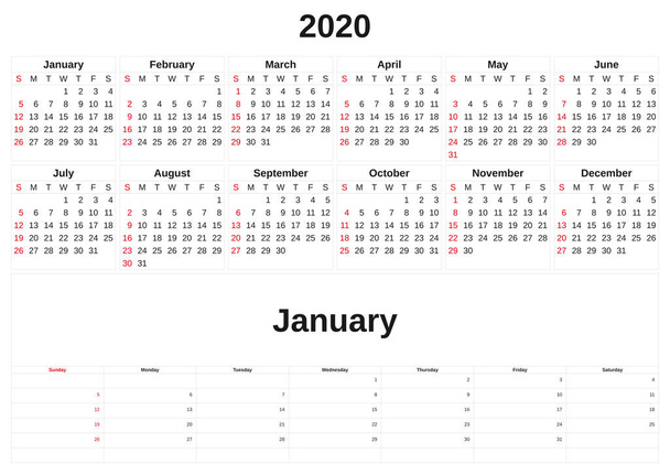 2020 a monthly calendar  with white background. - Photo, Image