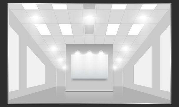Exhibition hall with white frames on the wall - Vector, Image