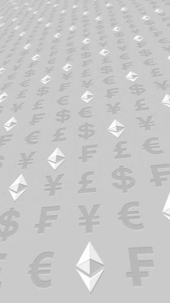 Ethereum klasszikus és valuta fehér alapon. Digitális kripto pénznem szimbóluma. Üzleti koncepció. A piac megjelenítése. 3D-illusztráció - Fotó, kép
