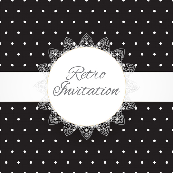 Vintage black lace polka dots vector ornament card - Vetor, Imagem