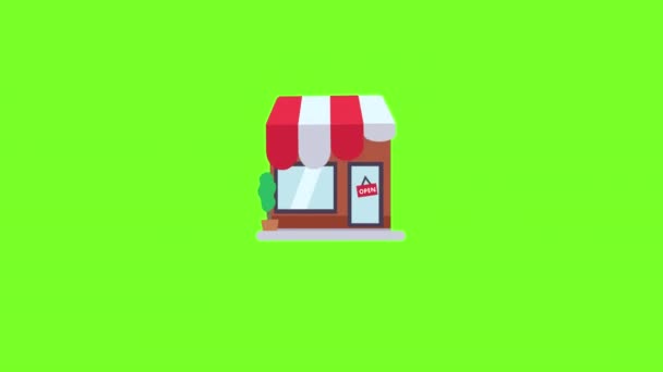flache Shop Pop-up-Animation mit grünem Bildschirmhintergrund und Alphakanal. Animation Supermarkt Schilderdesign. - Filmmaterial, Video