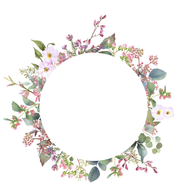 Hand drawn watercolor wreath with picturesque herbs, leaves and bloom bindweed isolated on a white background. Ideal for creating invitations, greeting cards. Floral illustration.Botanic composition - Photo, Image