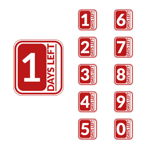 Número días izquierda cuenta atrás color rojo etiqueta diseño vector illust
 - Vector, imagen
