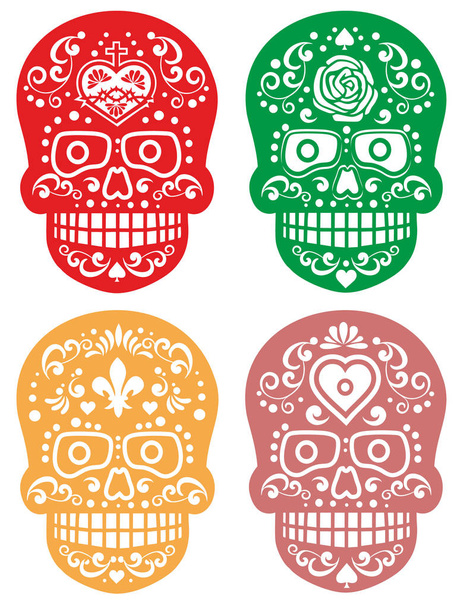 セットメキシコの砂糖の頭蓋骨、ヴィンテージデザインのTシャツ - ベクター画像