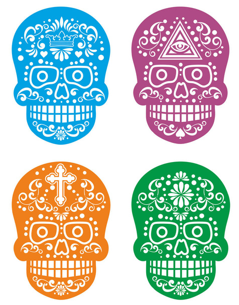 set-mexican sugar skull, vintage design t shirts - Vector, Image