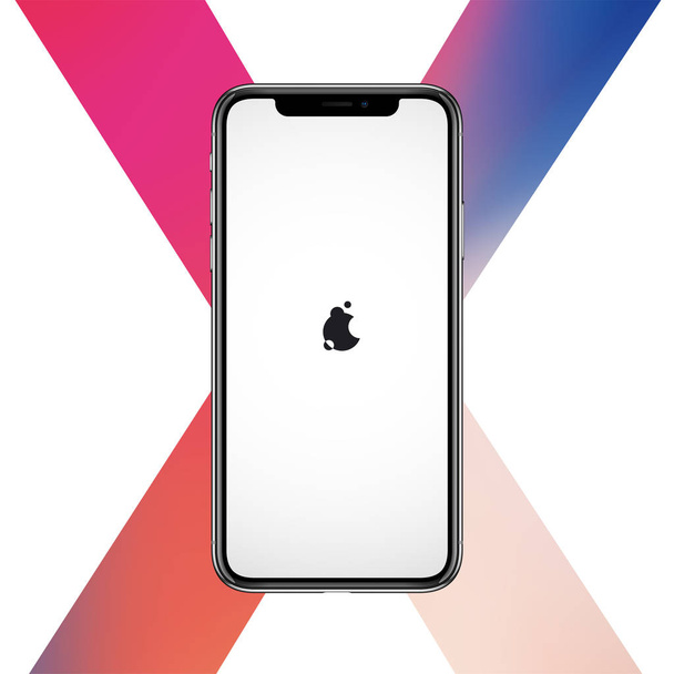 Smartphone vetorial semelhante ao iphon X mockup para impressão, publicidade, jogo ou app demo. Modelo de telefone e tela em branco
 - Vetor, Imagem