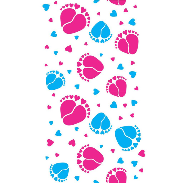 Seamless Vector Pattern of Baby Feet  and Heart Shape - Vector, Image