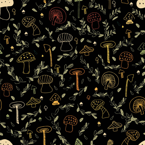 línea de hongos del bosque patrón sin costura
 - Vector, imagen