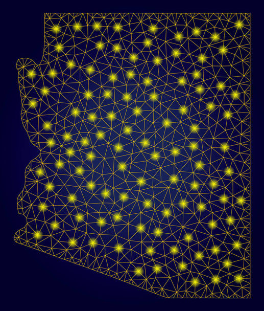 Red poligonal Mapa estatal amarillo de Arizona con puntos de luz
 - Vector, Imagen