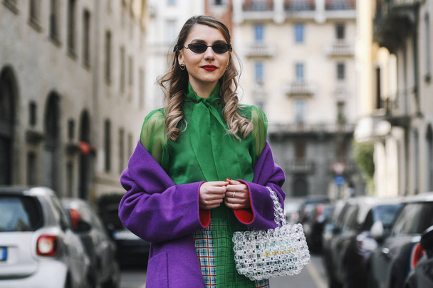 Milan, Italy - February 24, 2019: Street style outfit after a fashion show during Milan Fashion Week MFWFW19 - Фото, зображення