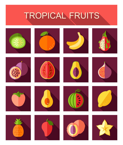 Tropical fruit icons set - Vector, Image