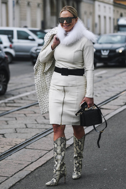 Milan, Italy - February 23, 2019: Street style Outfit after a fashion show during Milan Fashion Week - MFWFW19 - Fotoğraf, Görsel