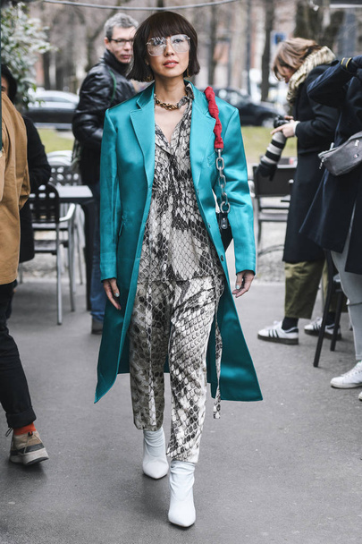 Milan, Italy - February 23, 2019: Street style Influencer Liz Ui after a fashion show during Milan Fashion Week - MFWFW19 - Fotó, kép