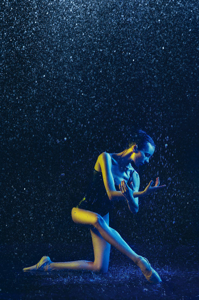 Two young female ballet dancers under water drops - Photo, image