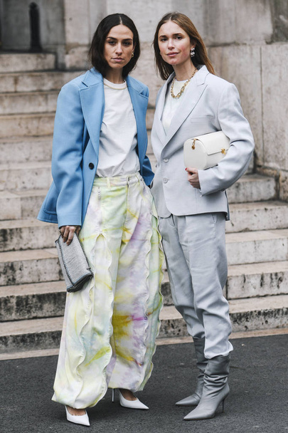 Paris, France - March 04, 2019: Street style outfit -  Erika Boldrin, Pernille Teisbaek after a fashion show during Paris Fashion Week - PFWFW19 - Zdjęcie, obraz