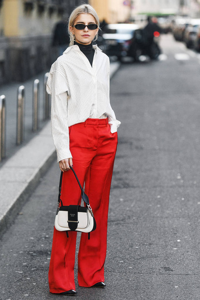 Milan, Italy - February 22, 2019: Street style - Influencer Caroline Daur after a fashion show during Milan Fashion Week - MFWFW19 - Фото, зображення