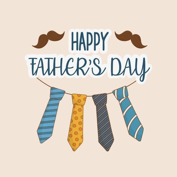ευτυχισμένη κάρτα ημέρα των πατέρων με γραβάτες λαιμό κρέμονται - Διάνυσμα, εικόνα