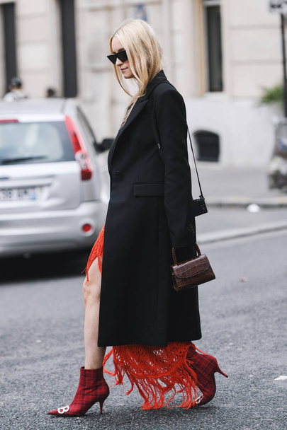 Paris, France - March 02, 2019: Street style outfit Charlotte Groeneveld after a fashion show during Paris Fashion Week - PFWFW19 - Photo, Image