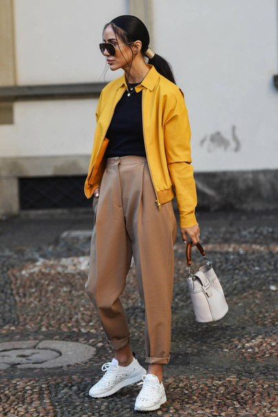Milan, Italy - February 22, 2019: Street style - Influencer Tamara Kalinic after a fashion show during Milan Fashion Week - MFWFW19 - Foto, afbeelding