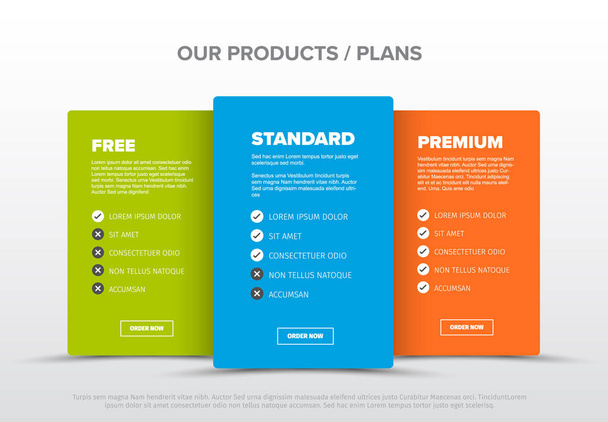 Product cards features schema template - Vector, Image