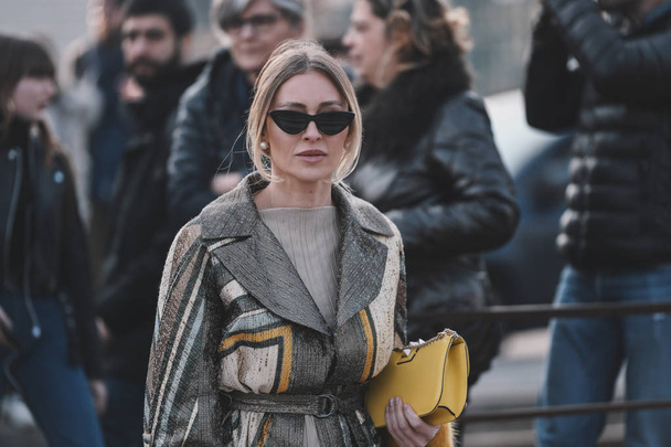 Milan, Italy - February 20, 2019: Street style - woman wearing Gucci after a fashion show during Milan Fashion Week - MFWFW19 - Photo, image