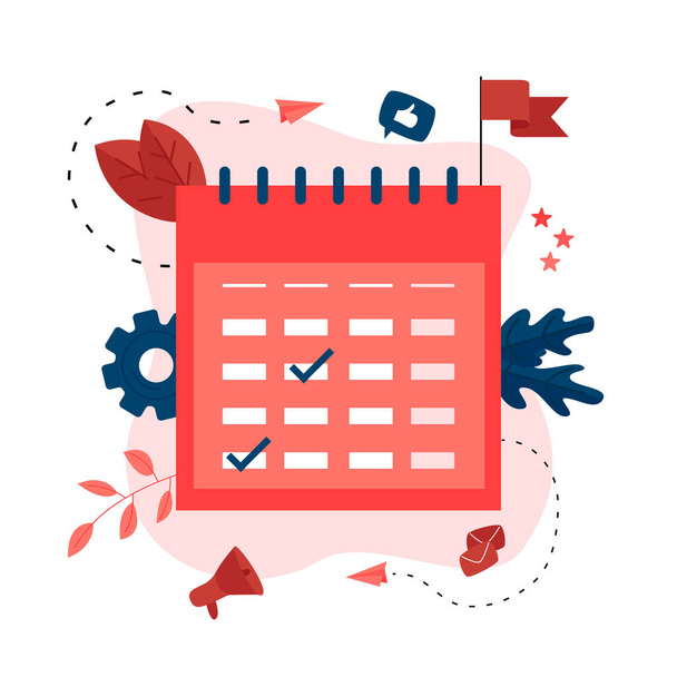Επίπεδη σχεδίαση επαγγελματικό ημερολόγιο με τις εκδηλώσεις, υπενθυμίσεις και σχεδιασμού - Διάνυσμα, εικόνα