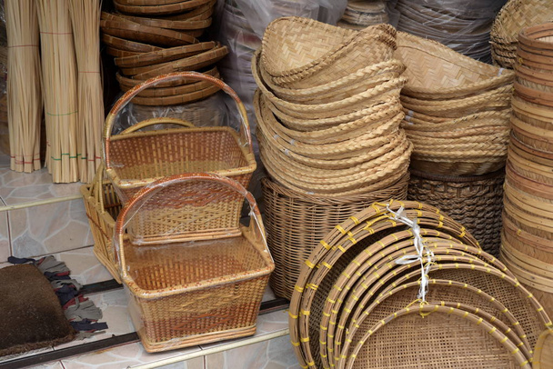 wickerwork made of bamboo on the market place  - Photo, Image