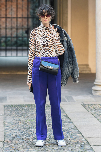 Milan, Italy - February 21, 2019: Street style outfit after a fashion show during Milan Fashion Week - MFWFW19 - Fotó, kép
