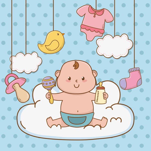 かわいい赤ちゃんシャワー漫画 - ベクター画像