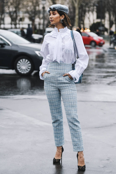 Paris, France - March 05, 2019: Street style outfit before a fashion show during Milan Fashion Week - PFWFW19 - Photo, image