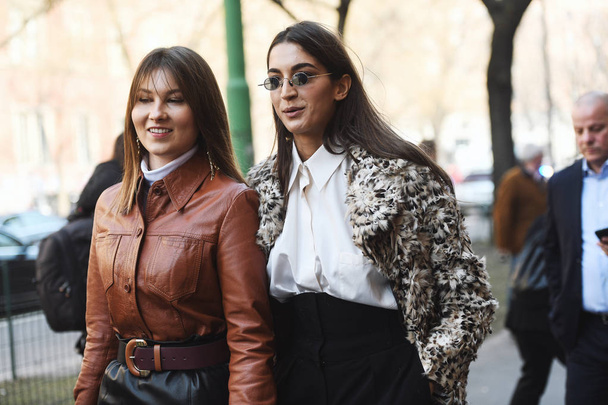 Milan, Italy - February 21, 2019: Street style Look before a fashion show during Milan Fashion Week - MFWFW19 - Fotó, kép
