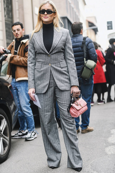 Milan, Italy - February 23, 2019: Street style Influencer Valentina Ferragni after a fashion show during Milan Fashion Week - MFWFW19 - 写真・画像