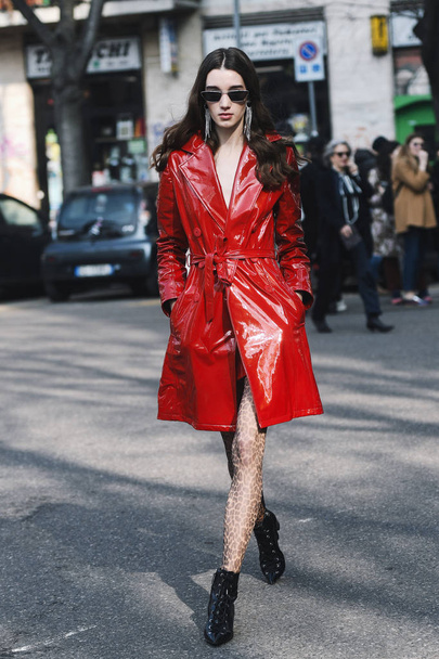 Milan, Italy - February 21, 2019: Street style Outfit after a fashion show during Milan Fashion Week - MFWFW19 - Photo, Image