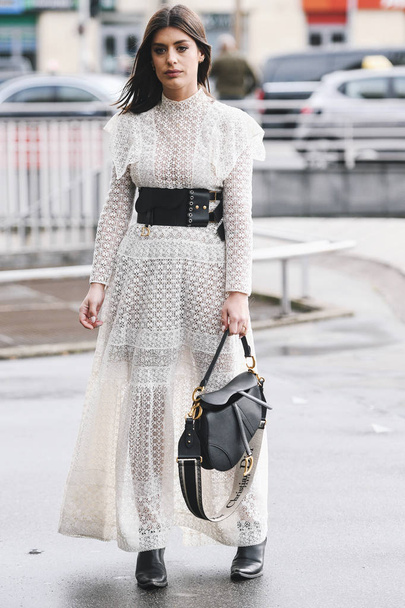 Paris, France - March 04, 2019: Street style outfit - Aida Domenech after a fashion show during Paris Fashion Week - PFWFW19 - 写真・画像