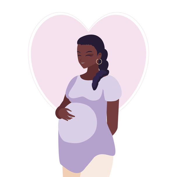 όμορφη άφρο γυναίκα εγκυμοσύνη στον καρδιακό χαρακτήρα - Διάνυσμα, εικόνα