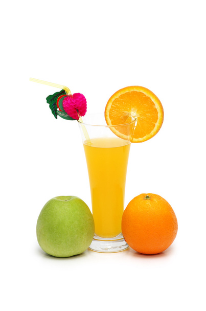 Naranja, manzana y jugo aislados
 - Foto, imagen