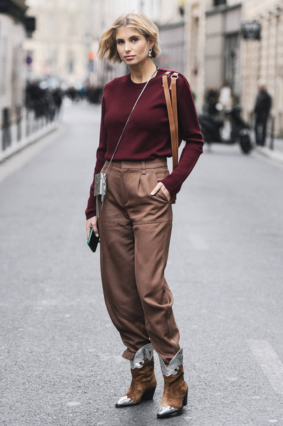Paris, France - March 03, 2019: Street style outfit -  Xenia Adonts after a fashion show during Paris Fashion Week - PFWFW19 - Photo, image