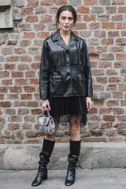 Milan, Italy - February 23, 2019: Street style Model Mary Leest after a fashion show during Milan Fashion Week - MFWFW19 - 写真・画像