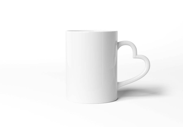 Blank mug mockup with heart handle isolated on white background  - Zdjęcie, obraz