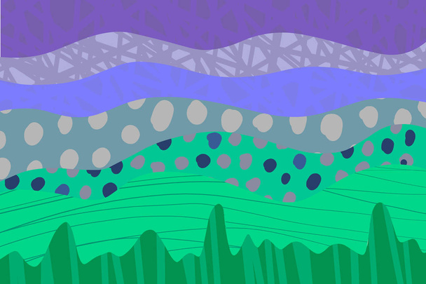 Maisema käsin piirretty abstrakti kuva vihreä violetti ja beige värejä. Sarjakuvatyyli
 - Vektori, kuva