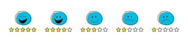 Collection of star rating icons - funny stickamn with different facial expressions. Vector. - Vektör, Görsel