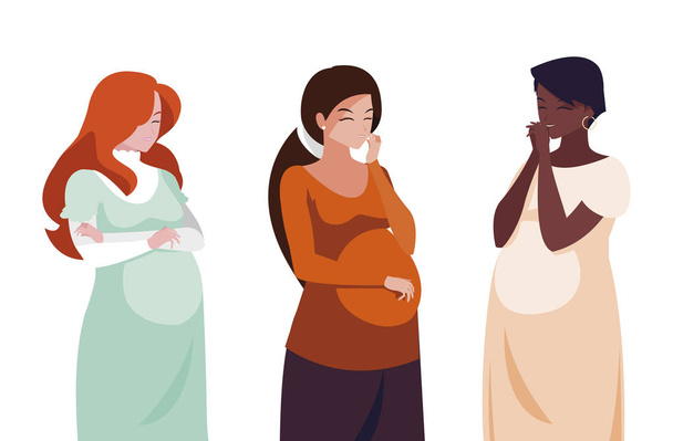 межрасовая группа беременных женщин в сердце
 - Вектор,изображение