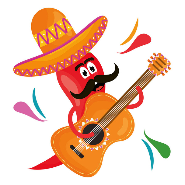 chile pimienta con carácter cómico guitarra
 - Vector, imagen