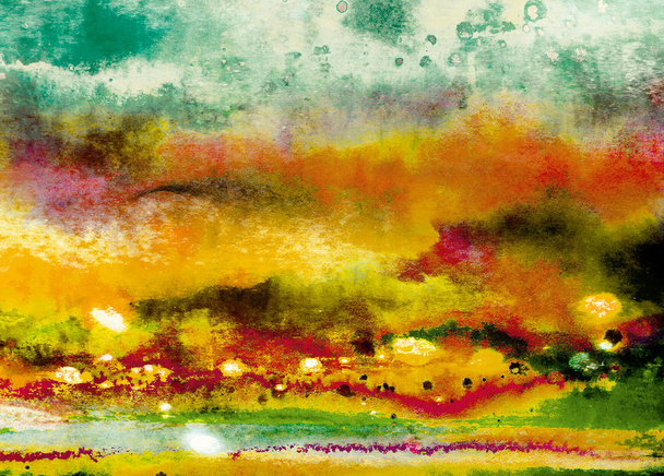 Abstraktní mraky s podzimní náladou. Digitální umění s oranžovými, zelenými, červenými a žlutými barvami. Velký jako samostatný podklad, štahování, dopisní papír, štítky, domácí výzdoba - Fotografie, Obrázek